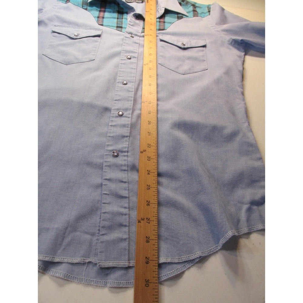 Wrangler Cowboy Cut Western Pearl Snap Shirt Mens 15.5x34 Blue Plaid Yoke VTG - Picture 12 of 16